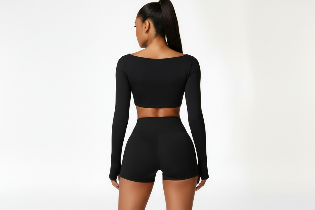 Black activewear back view with different model