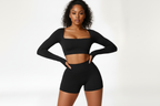 Black activewear front view with different model
