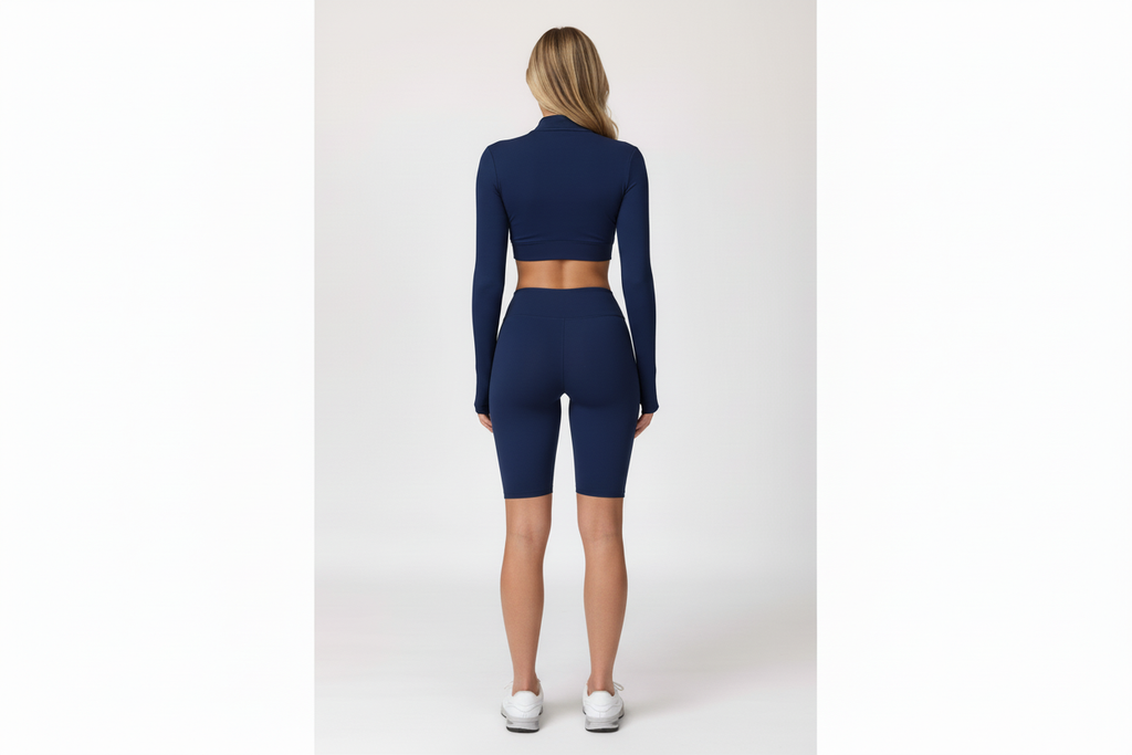 Navy set - back view with short leggings